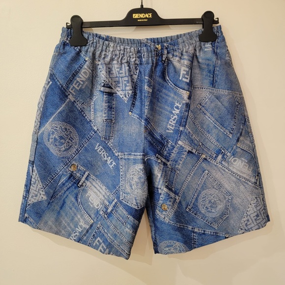 Rare Runway Fendace Medusa head Zucca monogram Denim Jacket faux fur attachment - Picture 12 of 16